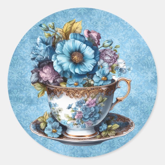 Round Floral Teacup Sticker (Front)