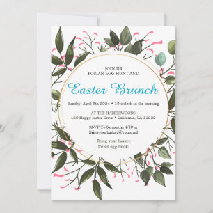 Round floral watercolor easter brunch egg hunt invitation