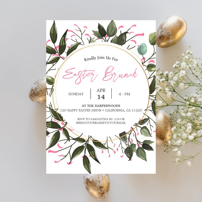 Round floral watercolor easter brunch egg hunt invitation (Creator Uploaded)