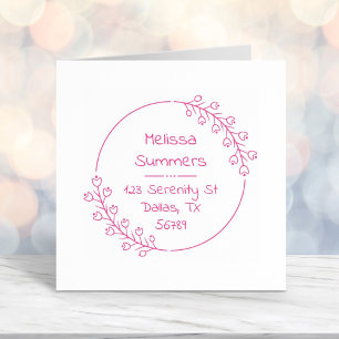 Round Floral Wreath Flowers Address 2 Self-inking Stamp