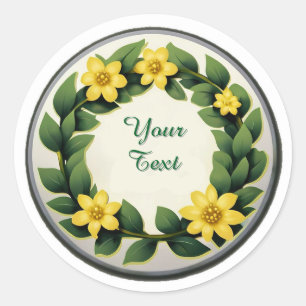 Round Floral Wreath Plate With Yellow Flowers Classic Round Sticker
