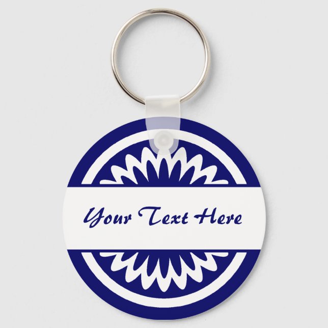 Round Flower - Dark Blue Key Ring (Front)