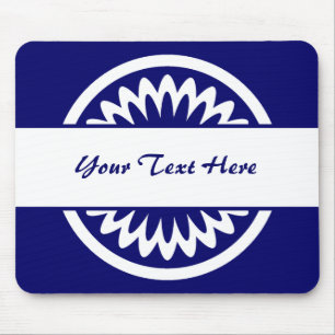 Round Flower - Dark Blue Mouse Pad