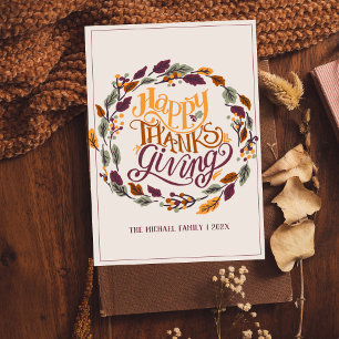 round flowers autumn leaves happy thanksgiving  holiday card