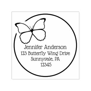 Round Flying Butterfly Custom Return Address Self-inking Stamp