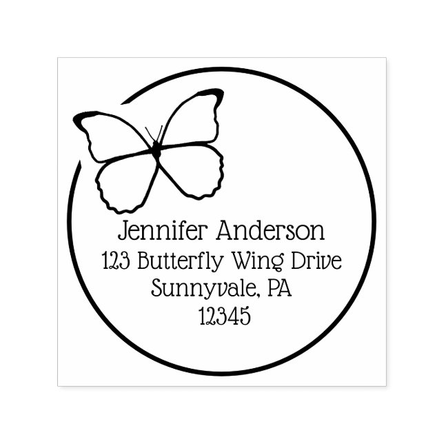 Round Flying Butterfly Custom Return Address Self-inking Stamp (Design)