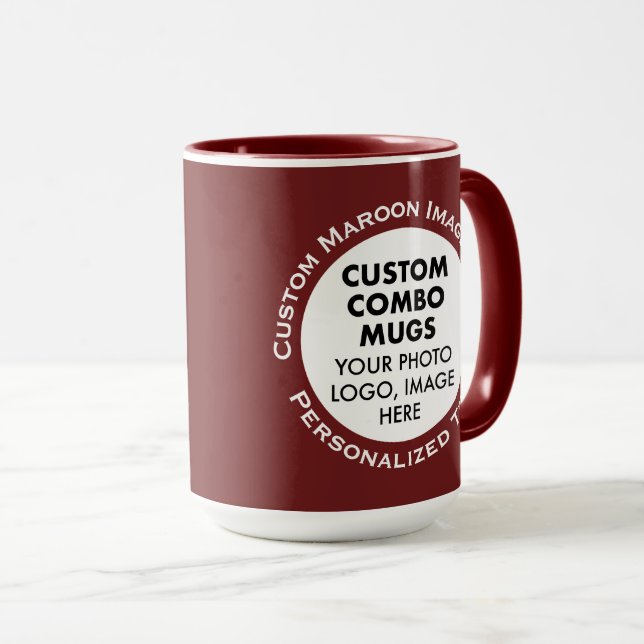 Round Frame 2 Photo Text Large Maroon Custom Combo Mug (Front Right)