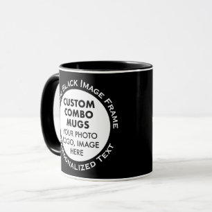 Round Frame 2 x Photo + Text Black Custom Combo Mug