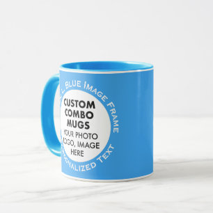 Round Frame 2 x Photo Text Light Blue Custom Combo Mug