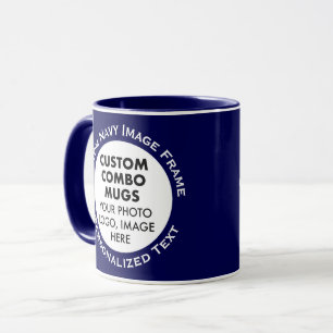 Round Frame 2 x Photo Text Navy Blue Custom Combo Mug