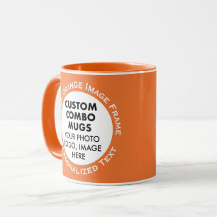 Round Frame 2 x Photo + Text Orange Custom Combo Mug