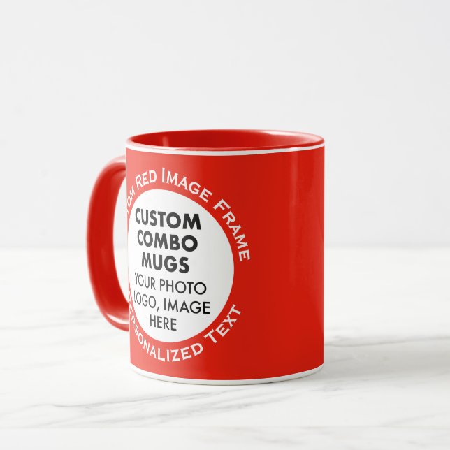 Round Frame 2 x Photo + Text Red Custom Combo Mug (Front Left)