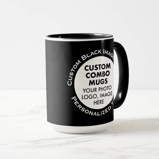 Round Frame 2x Photo Text Large Black Custom Combo Mug (Front Right)