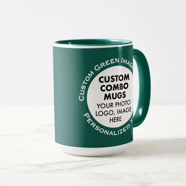 Round Frame 2x Photo Text Large Green Custom Combo Mug (Front Right)