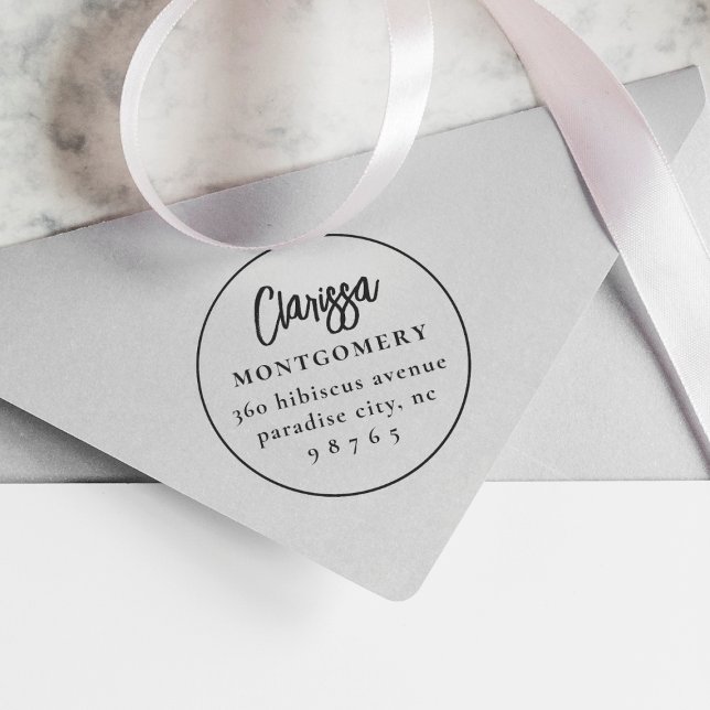 Round Frame Boho Custom Name & Return Address Rubber Stamp (Stamp Mockup)