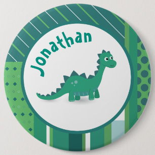 Round frame in gree/blue with cute dinosaur 6 cm round badge