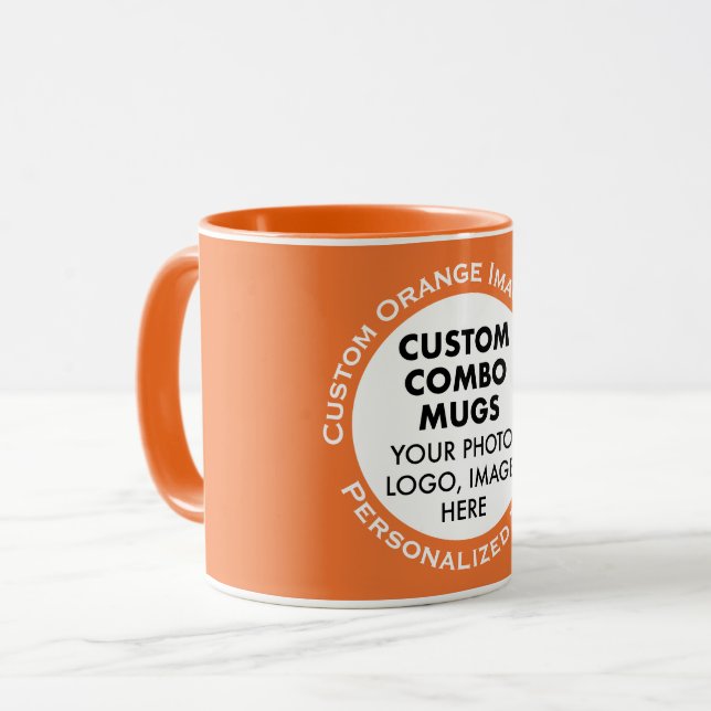 Round Frame Photo + Text Orange Custom Combo Mug (Front Left)