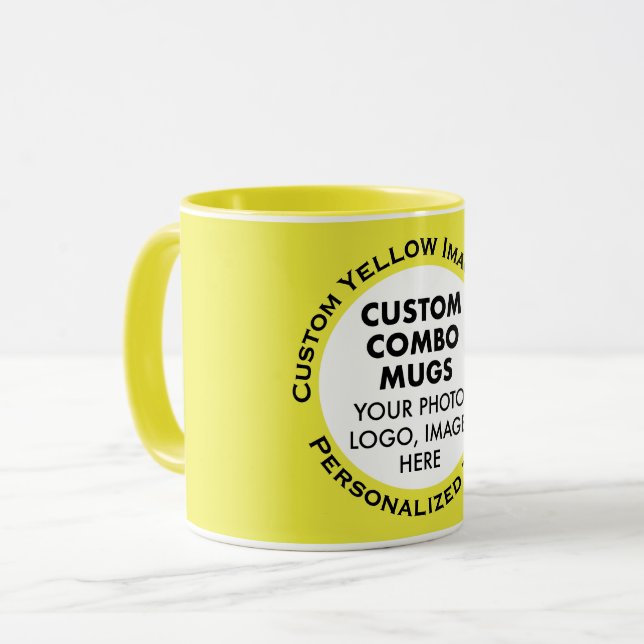 Round Frame Photo + Text Yellow Custom Combo Mug (Front Left)