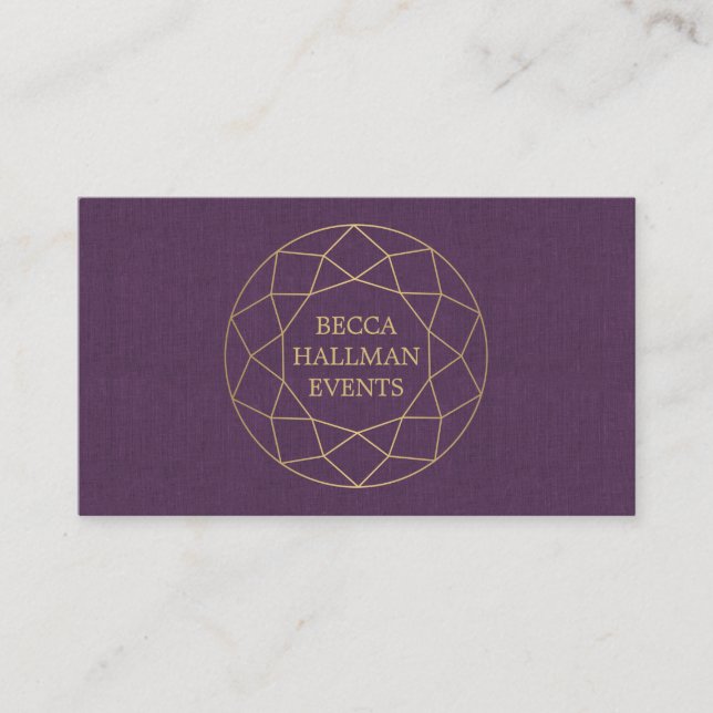 Round Geometric Gemstone Logo Gold/Purple Business Card (Front)
