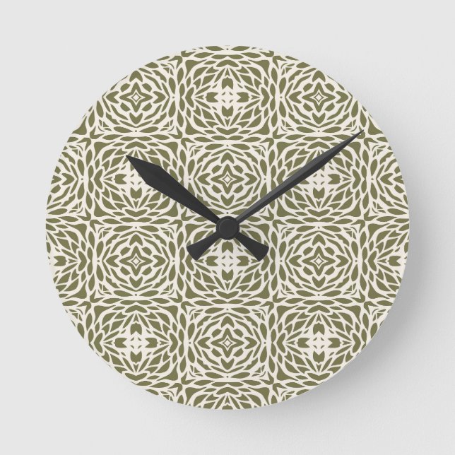 Round Geometric Olive Floral  Clock (Front)