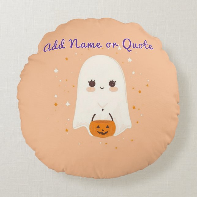 Round Ghost Halloween Pillow – Customisable Text (Front)