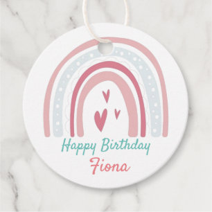 Round Gift Tags - Rainbow + Hearts Pastel Colours