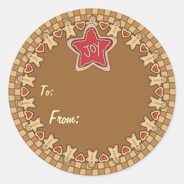 Round Gingerbread Joy Gift Sticker (Front)