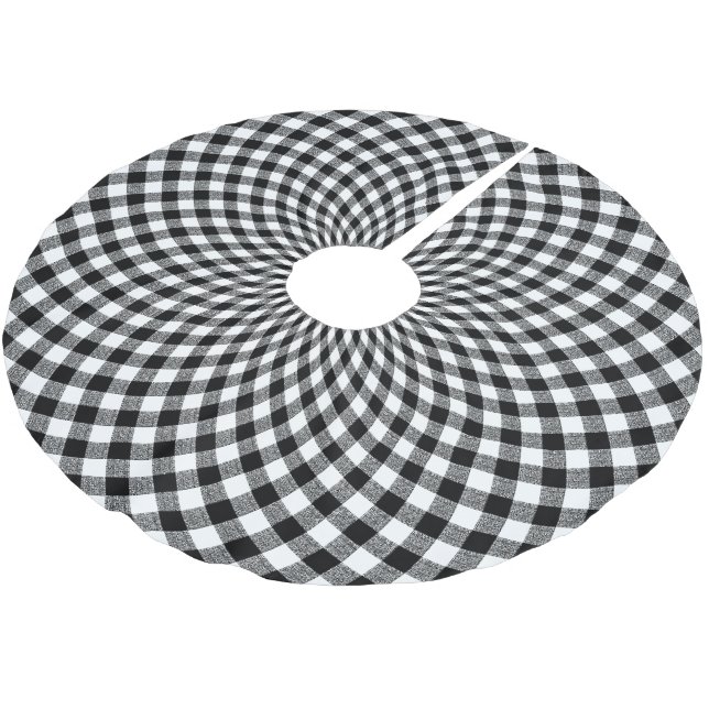 Round Gingham Check Black White Brushed Polyester Tree Skirt (Angled)
