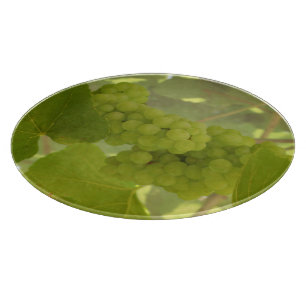 Round glass cutting board, green vineyard board