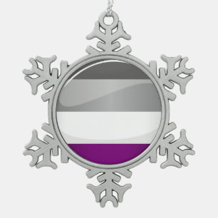 Round Glossy Asexual Pride Flag Snowflake Pewter Christmas Ornament