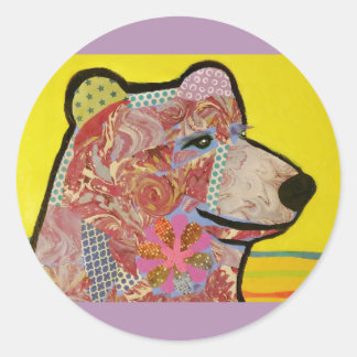 Round Glossy Sticker with Grizzly Bear