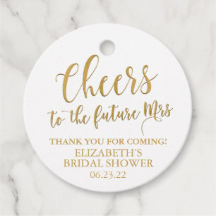 Round Gold and White Bridal Shower Mini Champagne Favour Tags