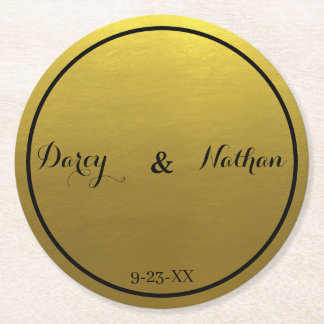 Round Gold Monogram Wedding Coasters