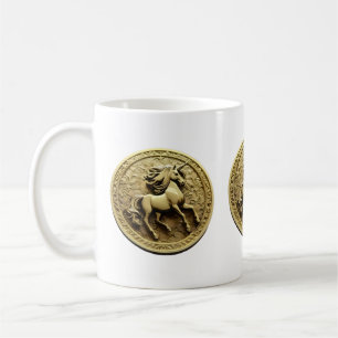 Round Gold Unicorn Coin, Coffee Mug