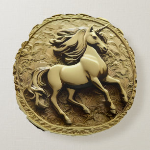 Round Gold Unicorn Coin, Cushion
