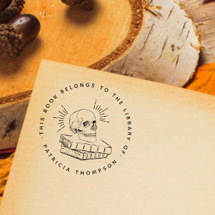 Round Gothic Skull Custom Book From The Library  Rubber Stamp