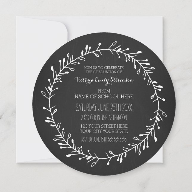 Round Graduation Party Invitation Chalkboard (Back)