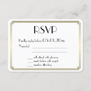 Round Great Gatsby Art Deco Gold Wedding RSVP Card
