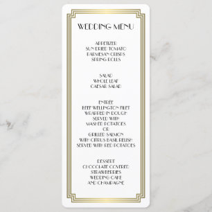 Round Great Gatsby Art Deco White Wedding Menu