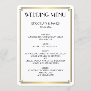Round Great Gatsby Art Deco White Wedding Menu
