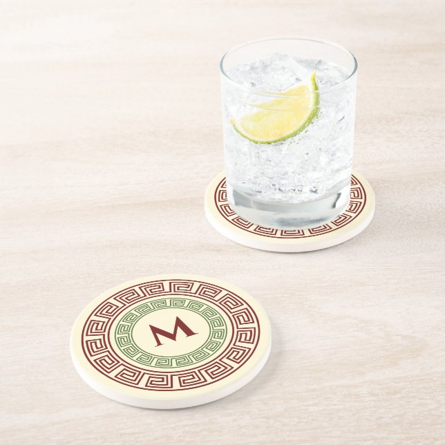 Round Greek Key Custom Monogram Coaster (Side)