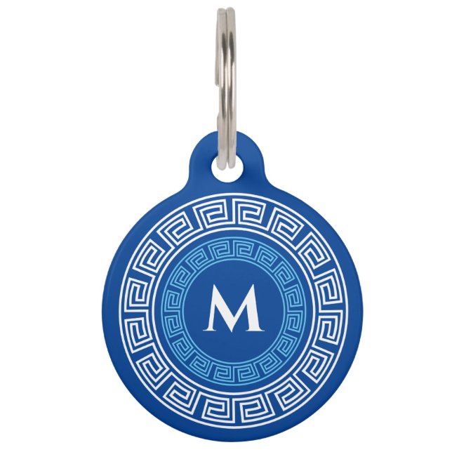 Round Greek Key Custom Monogram Pet Tag (Front)