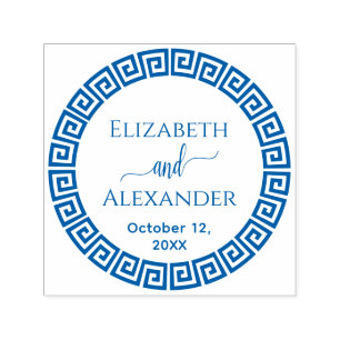 Round Greek Key S Frame Names Date Wedding Self-inking Stamp