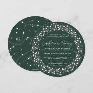 Round Green Sparkling Lights Christmas Party Invitation