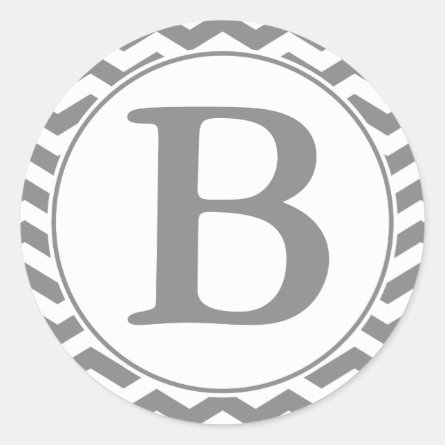 Round Grey Chevrons Envelope Seal with Monogram (Front)
