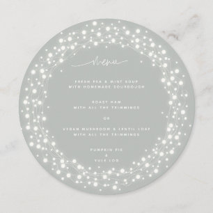 Round Grey-Green Sparkling Lights Christmas Dinner Menu
