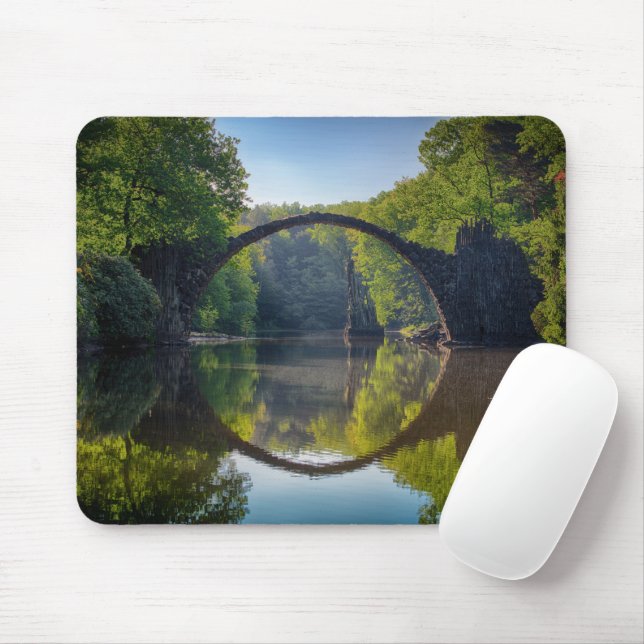 Round Grey Rock Bridge over a River in the Woods Mouse Pad (With Mouse)