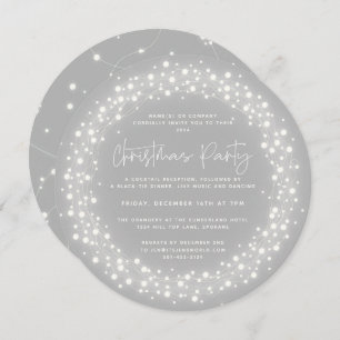 Round Grey Sparkling Lights Christmas Party Invitation