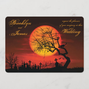 Round Halloween Wedding Invitations At Night