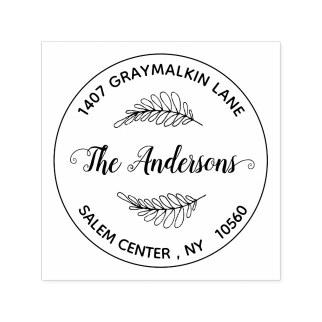 Round Handwritten Leaf Custom Return Address Self-inking Stamp (Design)